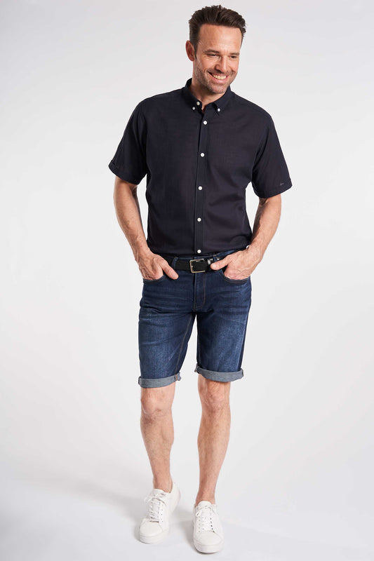 S/S Linen Look Shirt - Navy