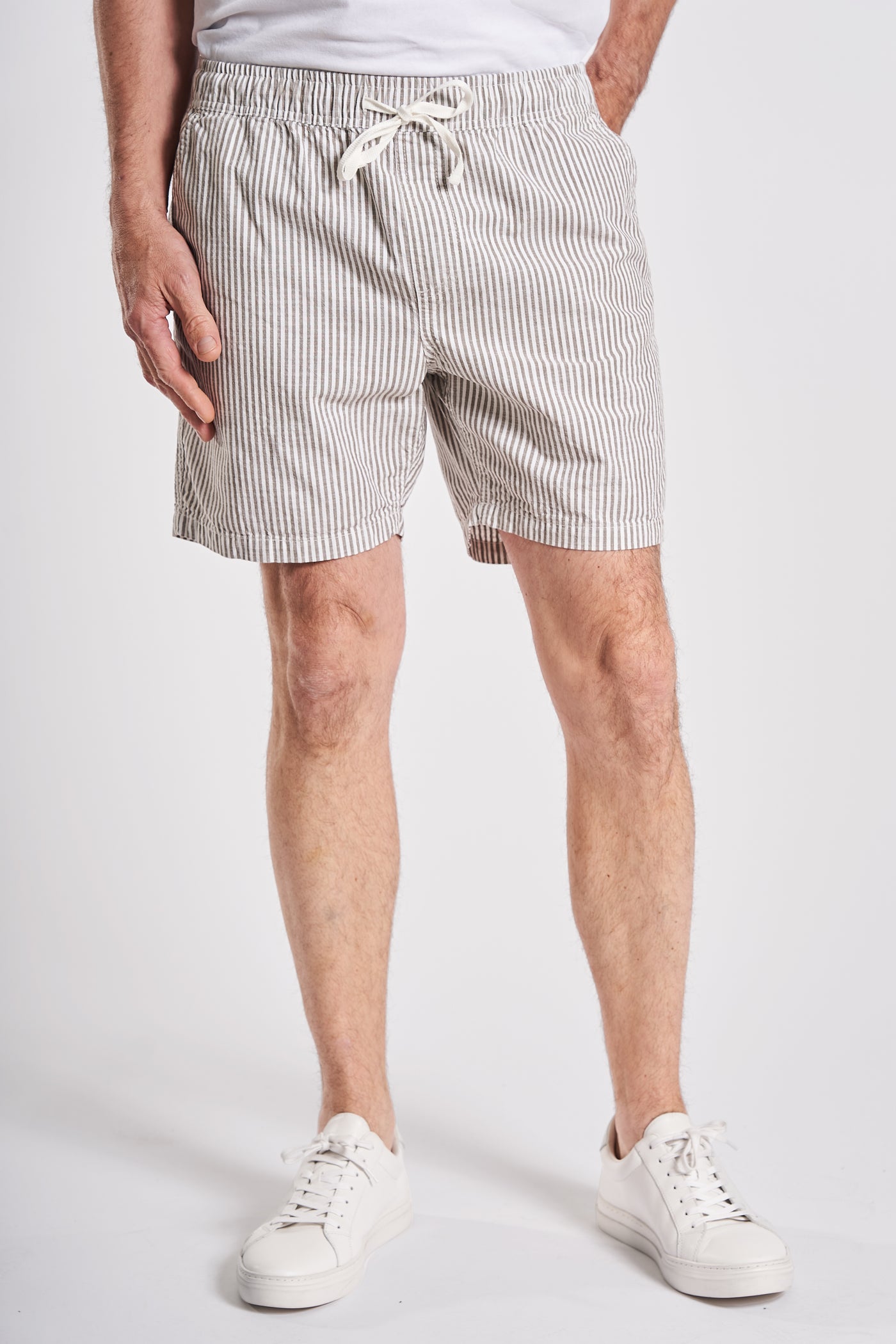 Linen look shorts - Army/White