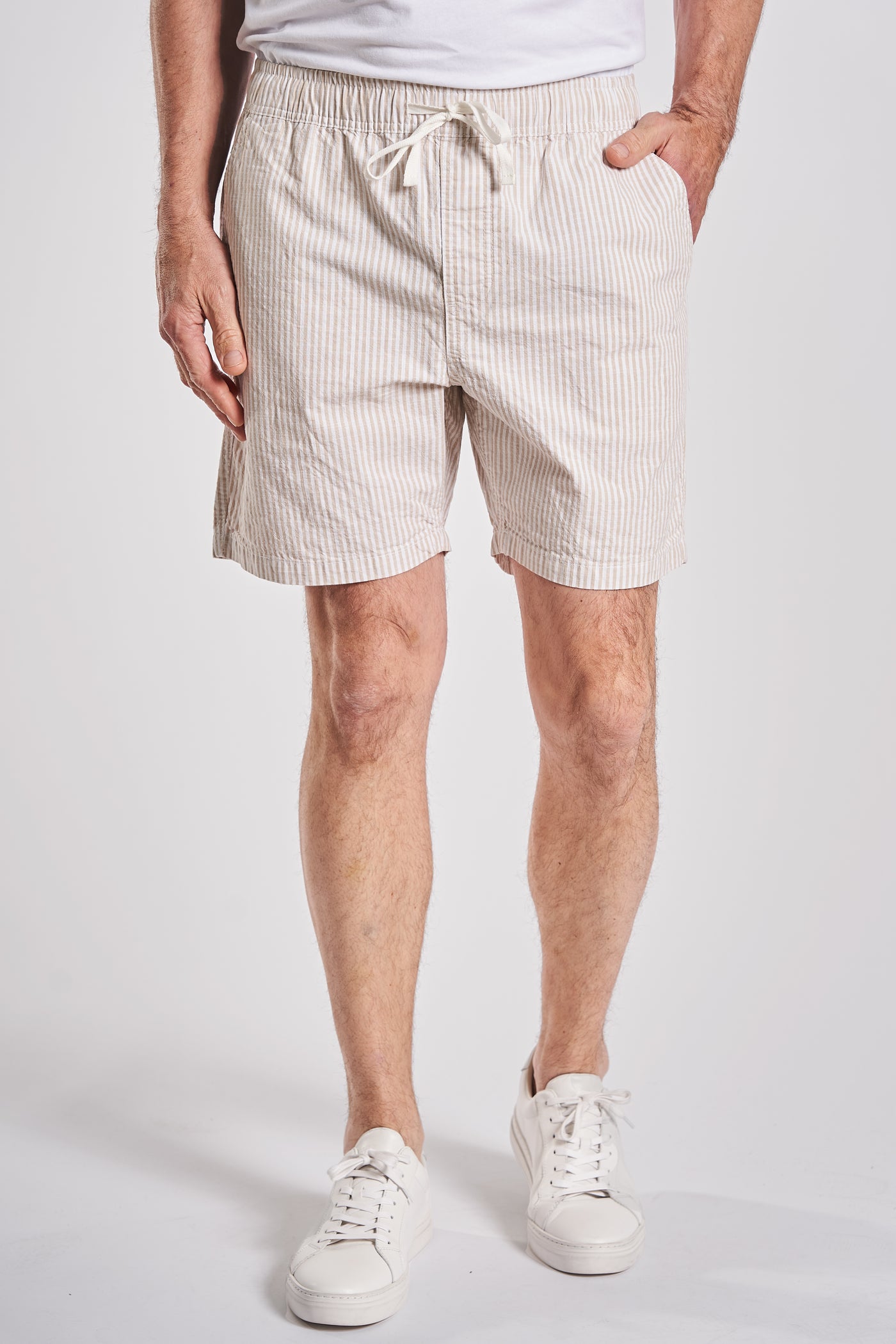 Linen look shorts - Sand/White