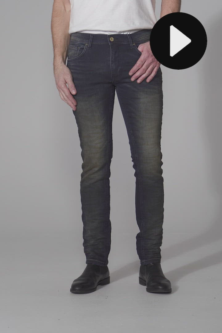 Modern fit stretch jog pants jeans til mænd mørkeblå med gul vask