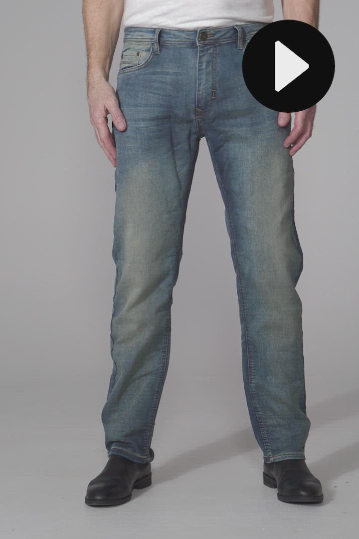 regular fit stretch jeans til mænd brede bukseben lyseblå vask