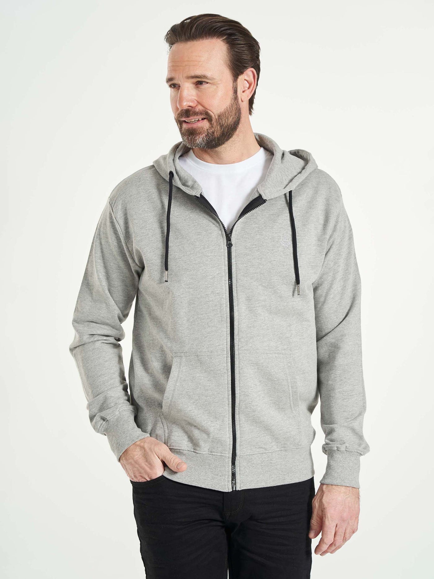 Basic hættetrøje hoodie med lynlås til mænd lysegrå