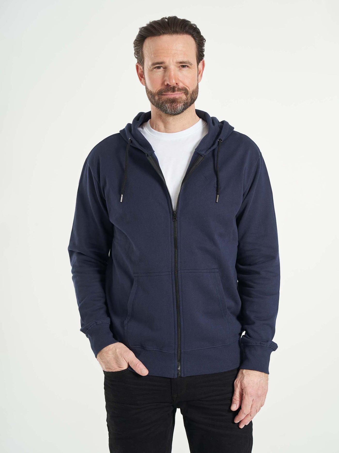 Basic hættetrøje hoodie med lynlås til mænd mørkeblå