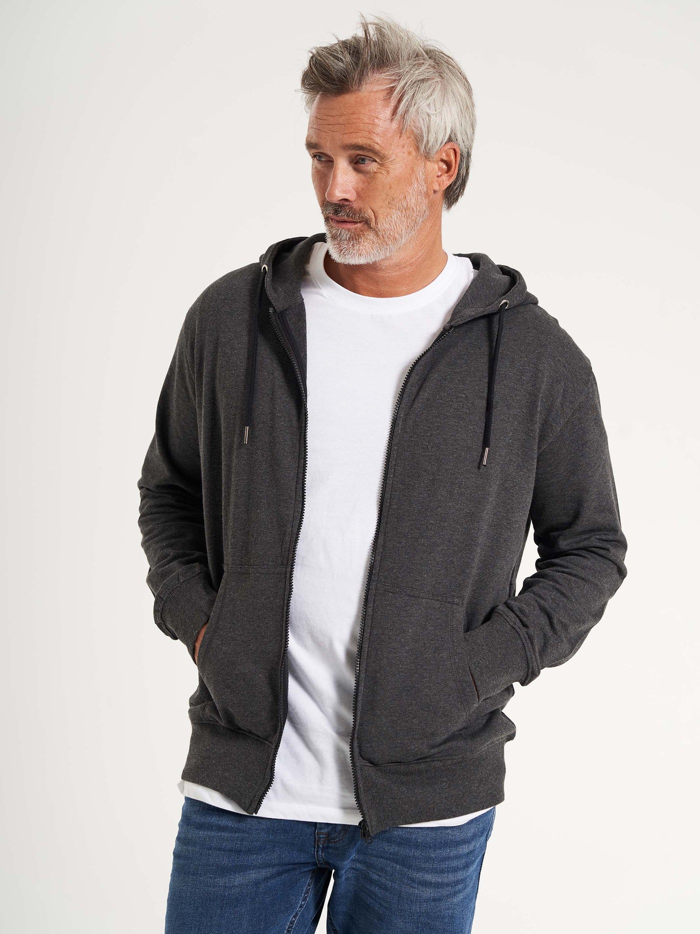 Basic hættetrøje hoodie med lynlås til mænd mørkegrå