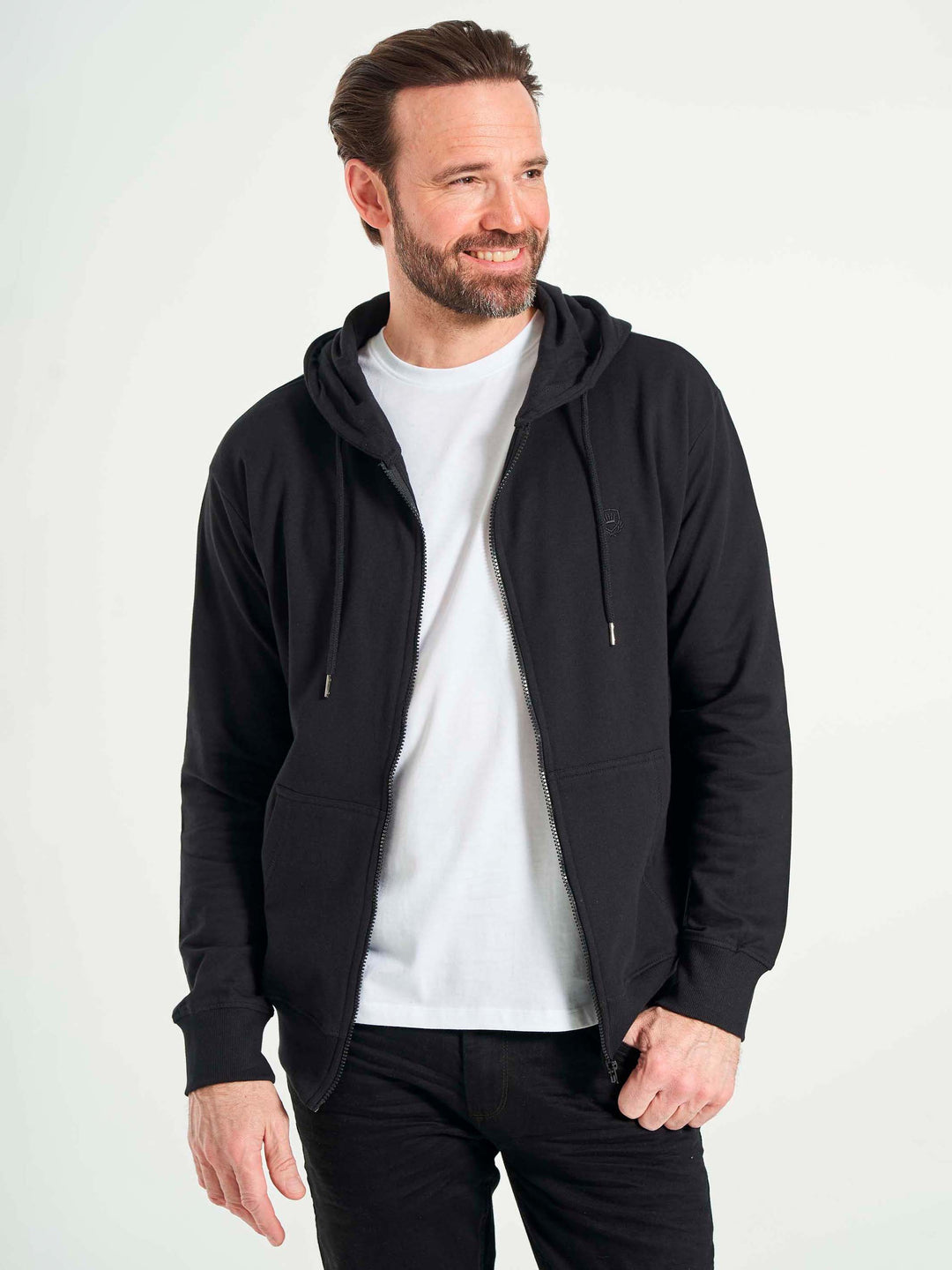 Basic hættetrøje hoodie med lynlås til mænd sort