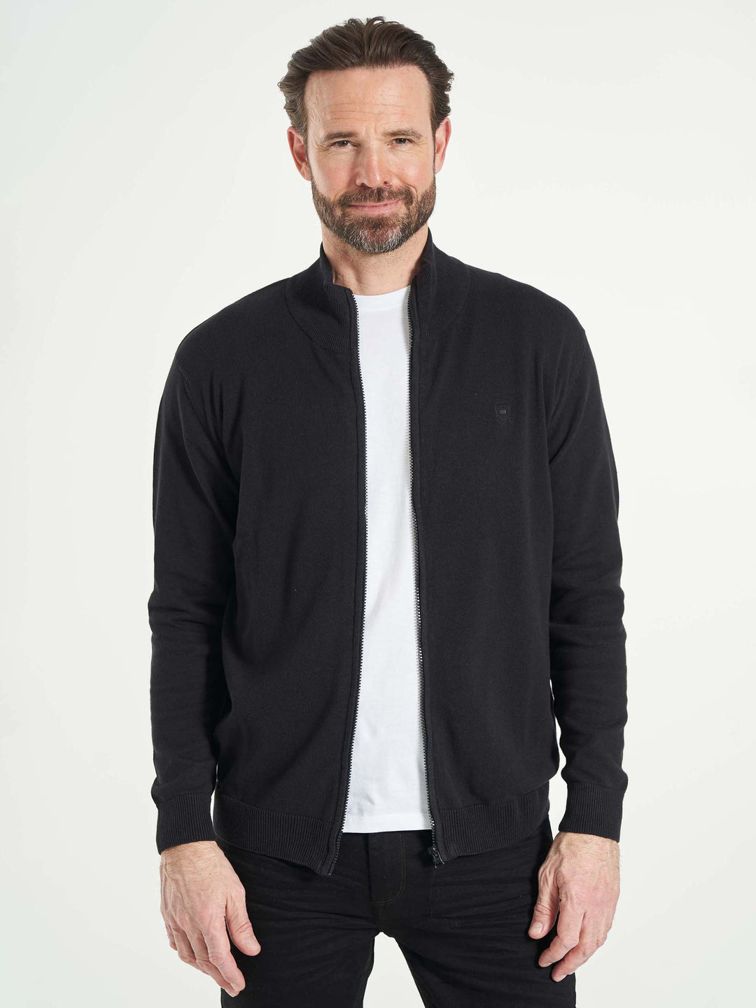 Basic strik cardigan til mænd med lynlås sort