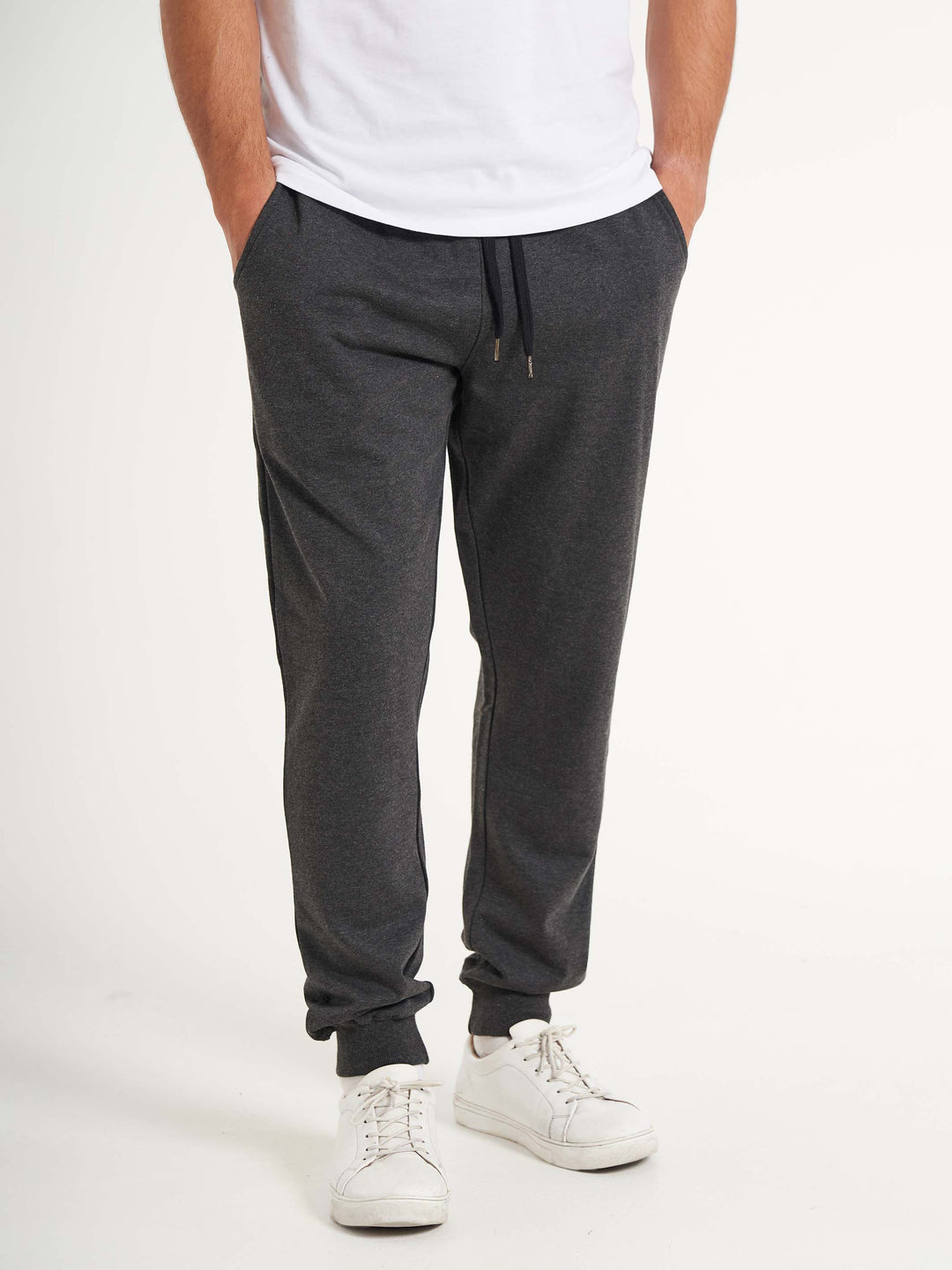 Basic sweatpants til mænd mørkegrå med snørebånd