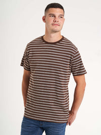 Basic herre t-shirt stribet brun