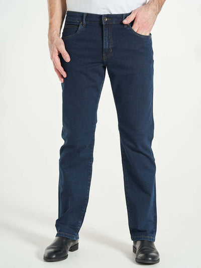 regular fit stretch jeans til mænd brede bukseben mørkeblå