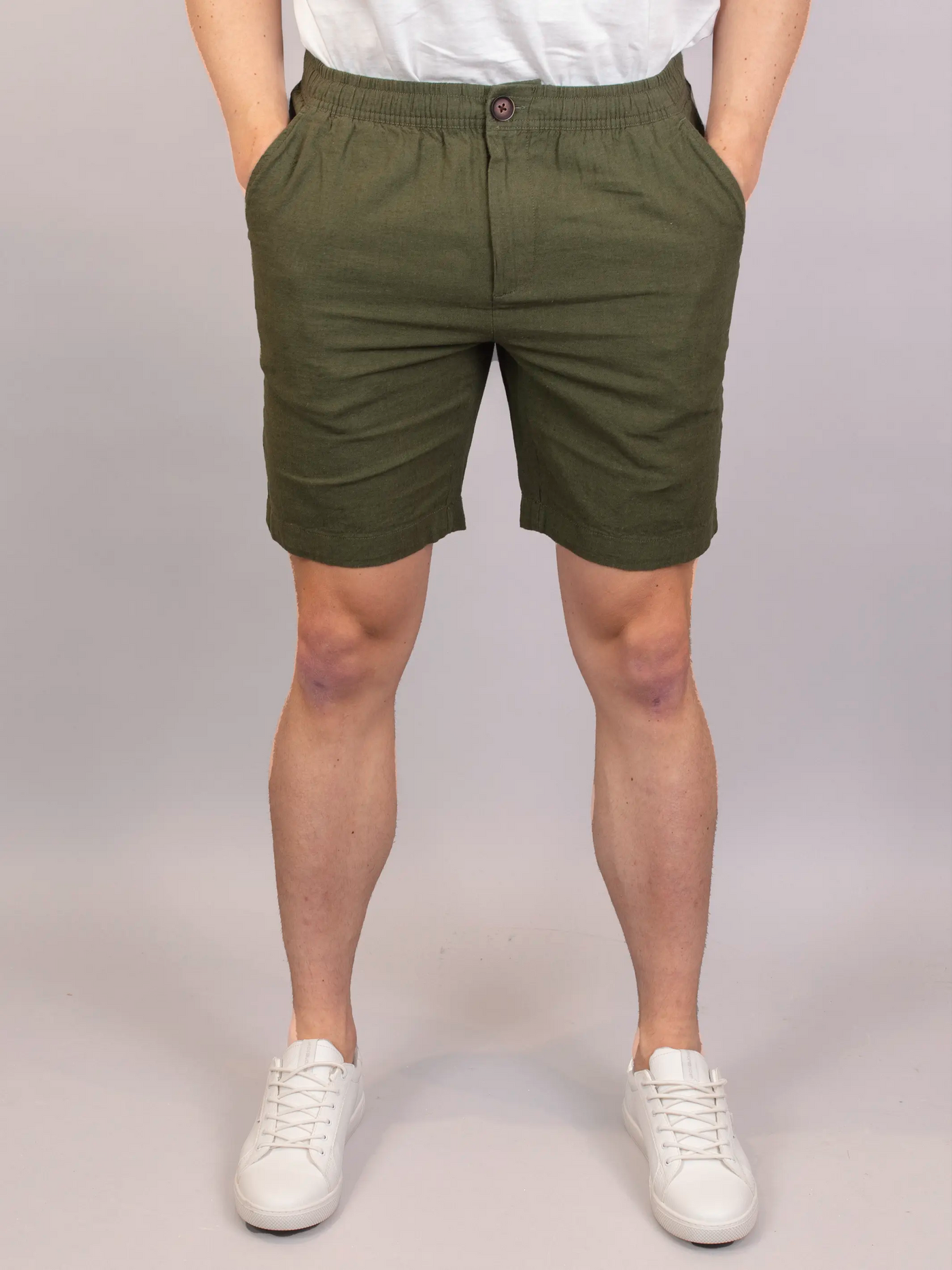 Linen/Cotton String Shorts - Olive