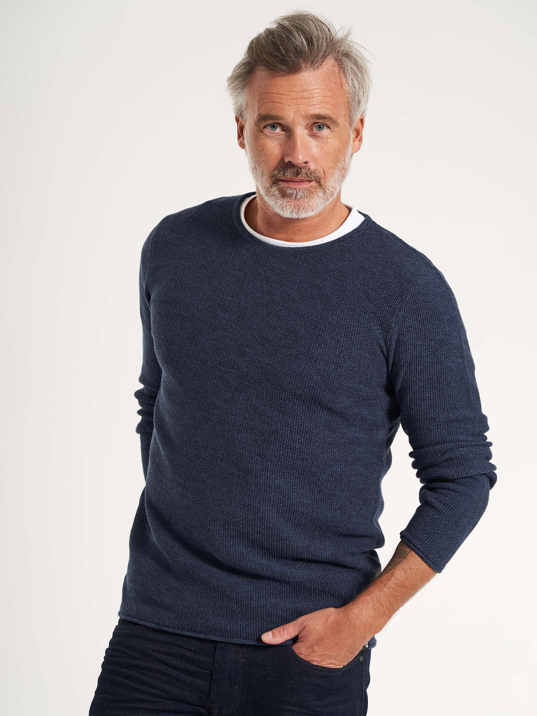 Basic herre strik pullover blå