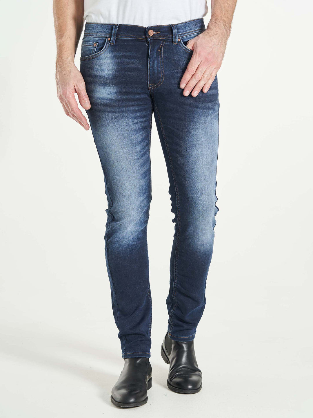 Modern fit stretch jog pants jeans til mænd mørkeblå vask