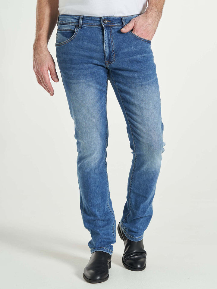 Modern fit stretch jog pants jeans til mænd denim blå vask