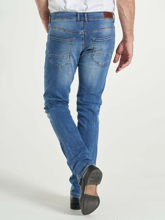 Modern fit stretch jog pants jeans til mænd denim blå vask