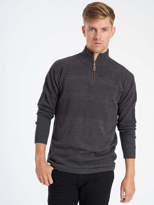 Sømand herre strik pullover halfzip lynlås mørkegrå