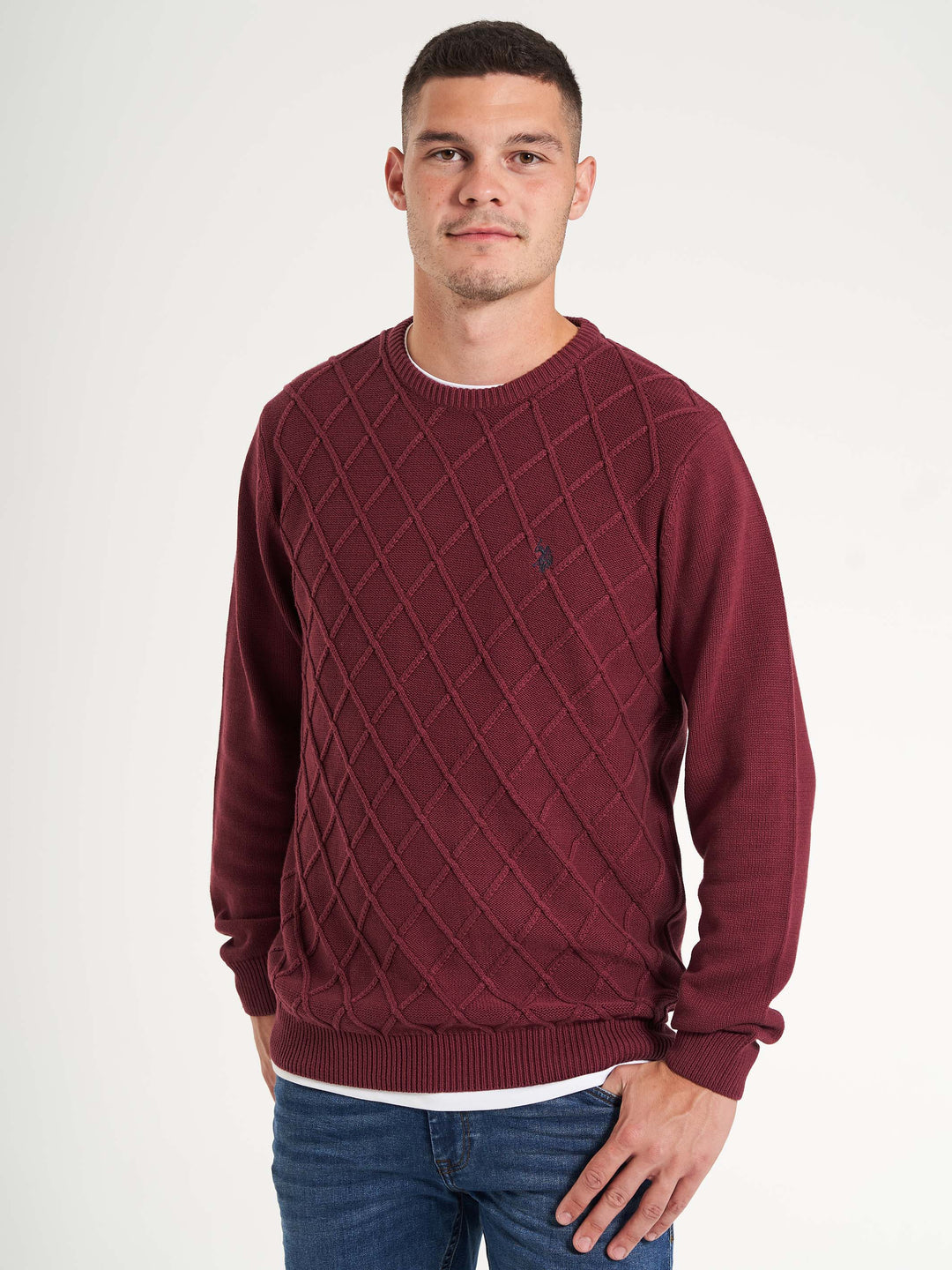 herre striktrøje pullover mønster med logo bordeaux