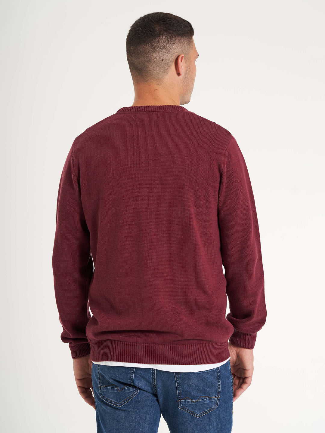 herre striktrøje pullover mønster med logo bordeaux
