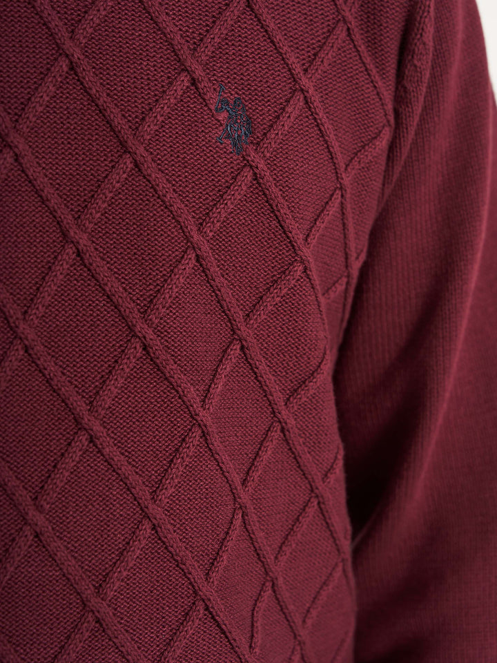 herre striktrøje pullover mønster med logo bordeaux