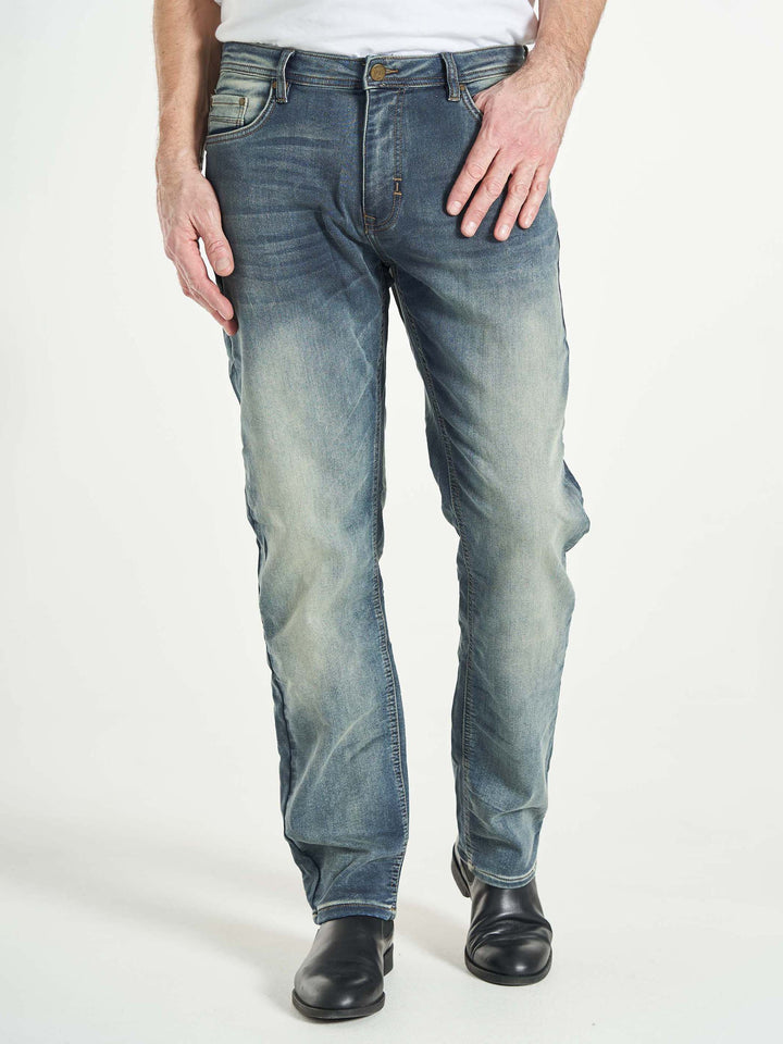regular fit stretch jeans til mænd brede bukseben lyseblå vask