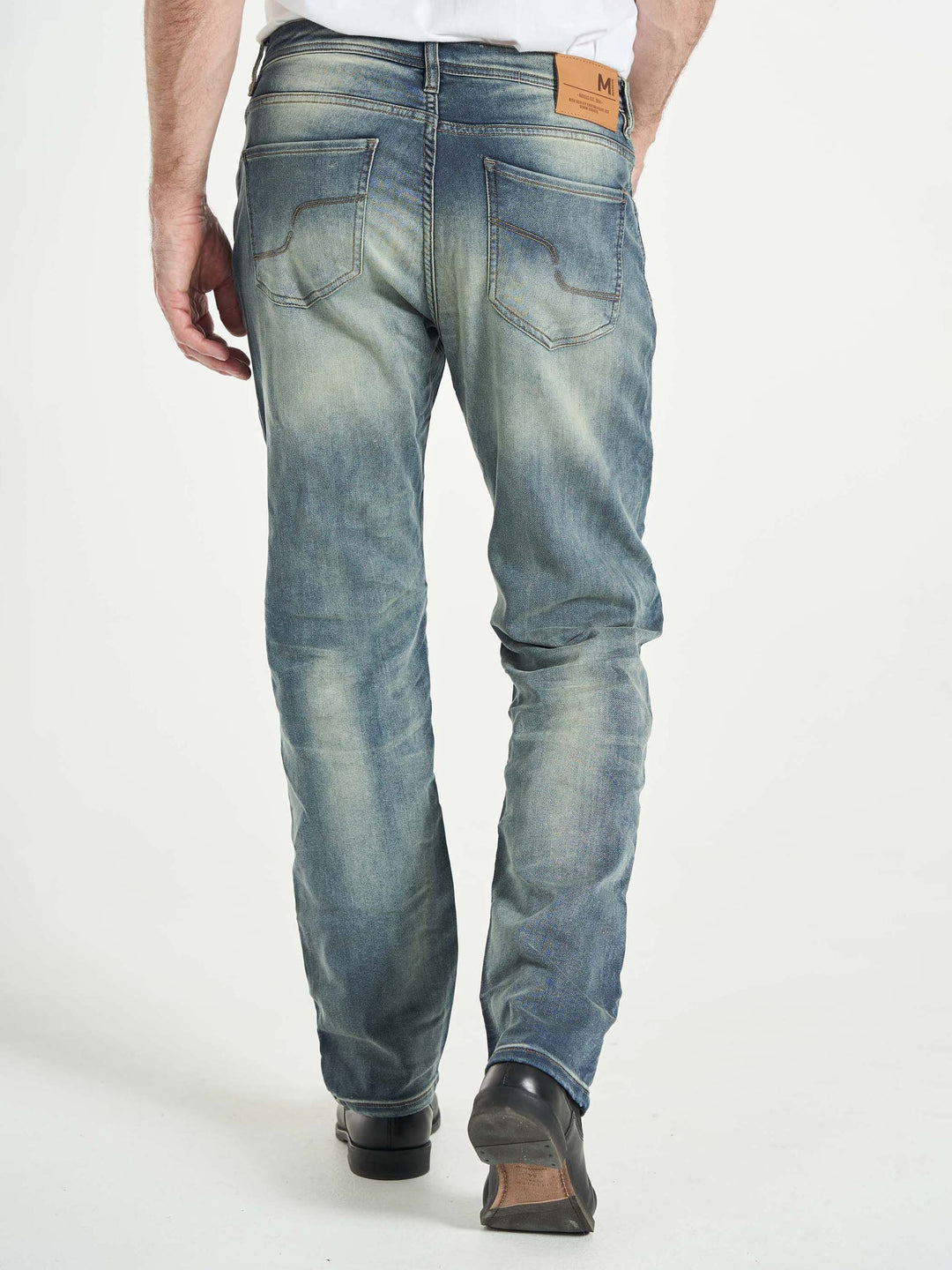 regular fit stretch jeans til mænd brede bukseben lyseblå vask