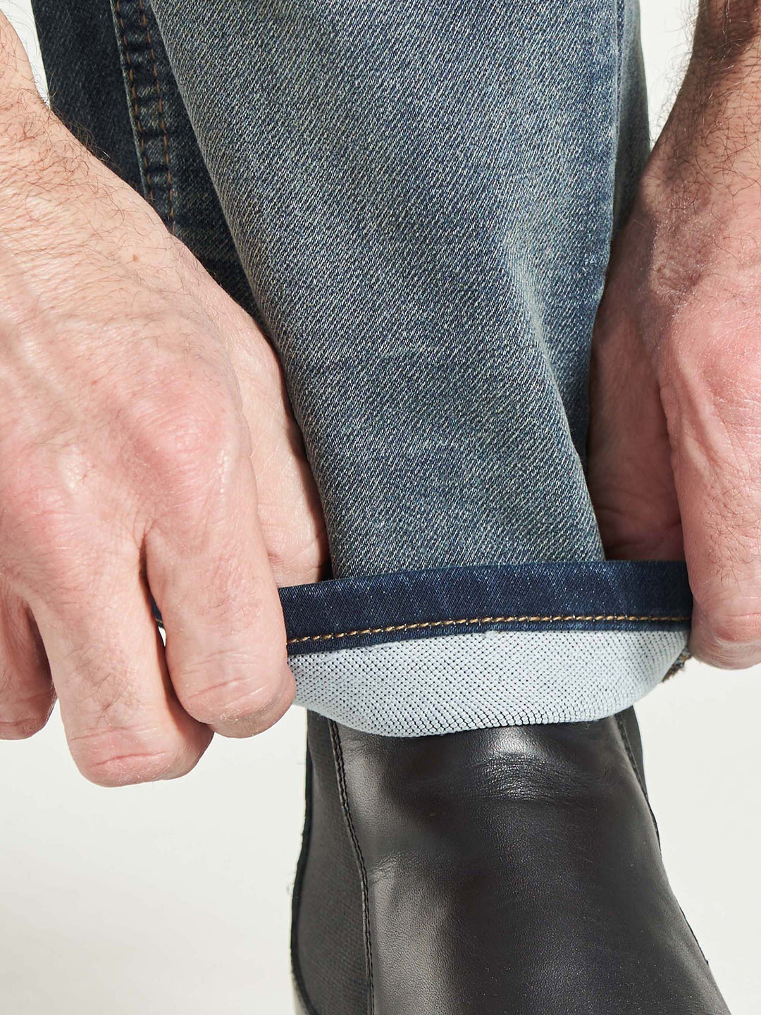 regular fit stretch jeans til mænd brede bukseben lyseblå vask