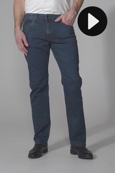 regular fit stretch jeans til mænd brede bukseben mørkeblå
