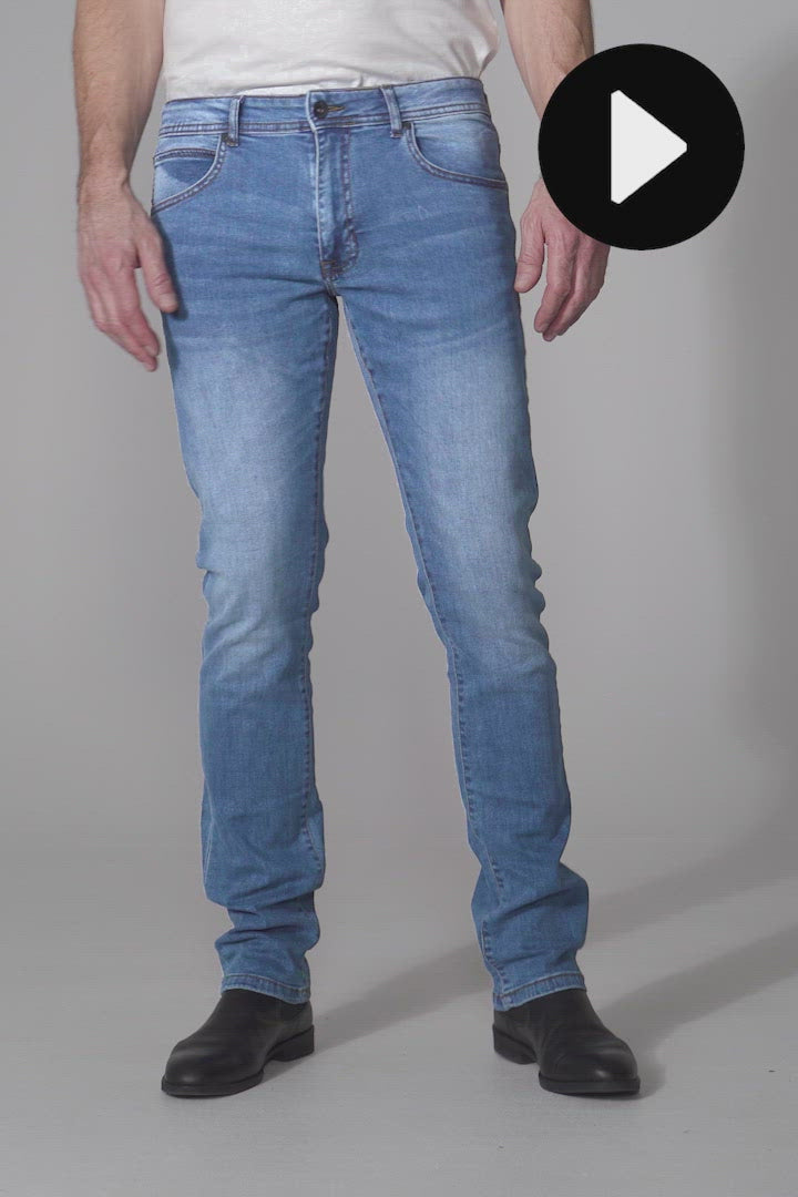 Modern fit stretch jog pants jeans til mænd denim blå vask